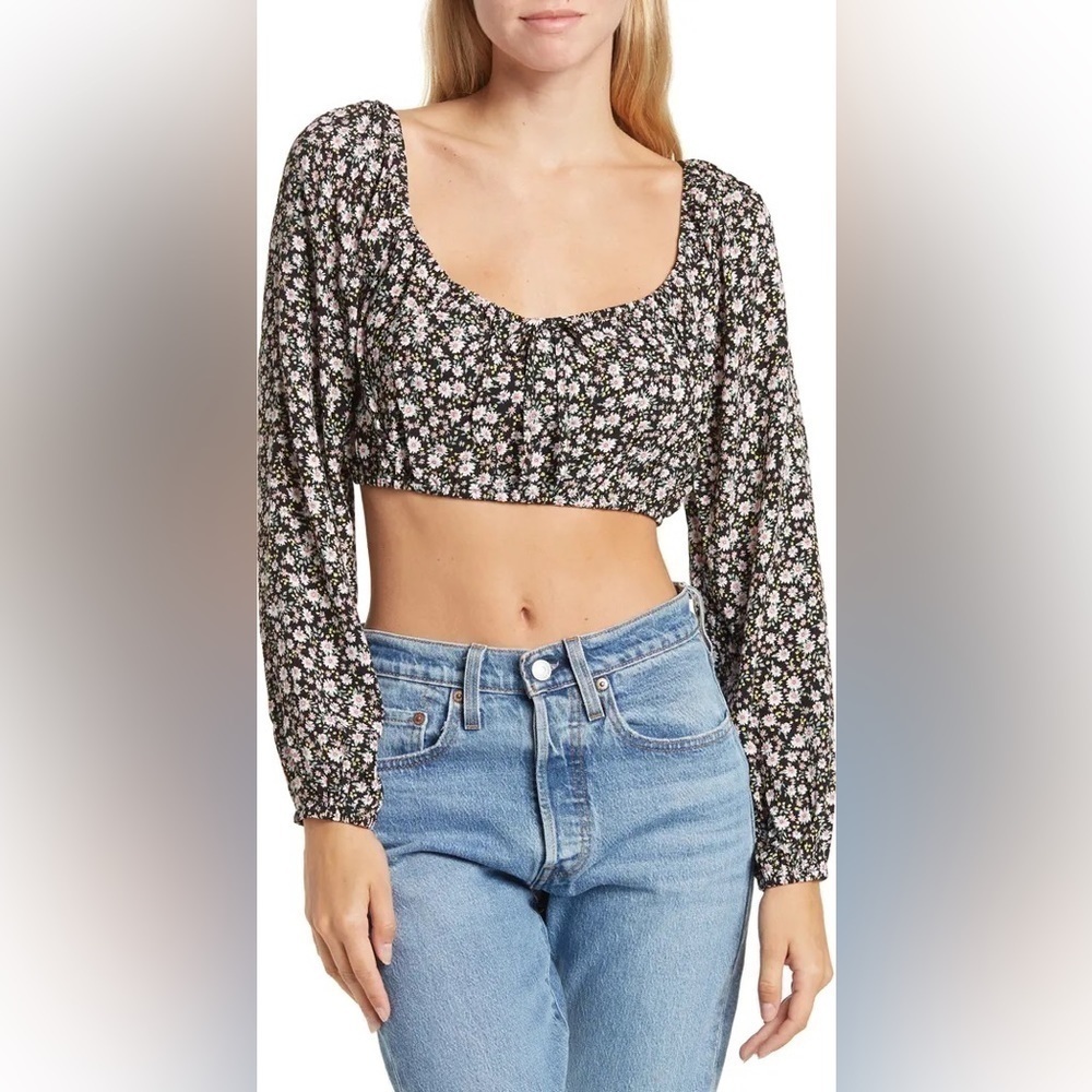 NWT Elodie Floral Long Sleeve Tie Front Top boho Y2K Peasant